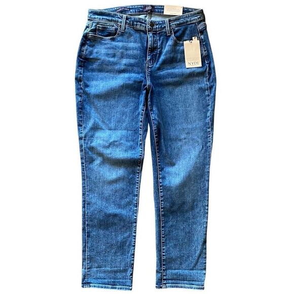 NYDJ Margot Girlfriend Straight Leg High Waist Stretch Blue Jeans NWT Size 8 - Picture 2 of 8